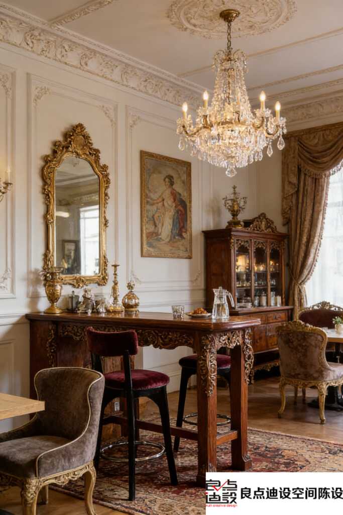 装修软装设计解析｜雕花桌×丝绒椅×金边镜，这家店把欧式古典风玩成了天花板